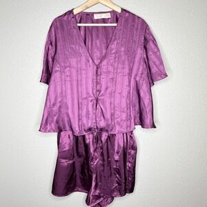 VTG Victoria's Secret Gold Label Purple Satin Lingerie Pajama Set L Coquette